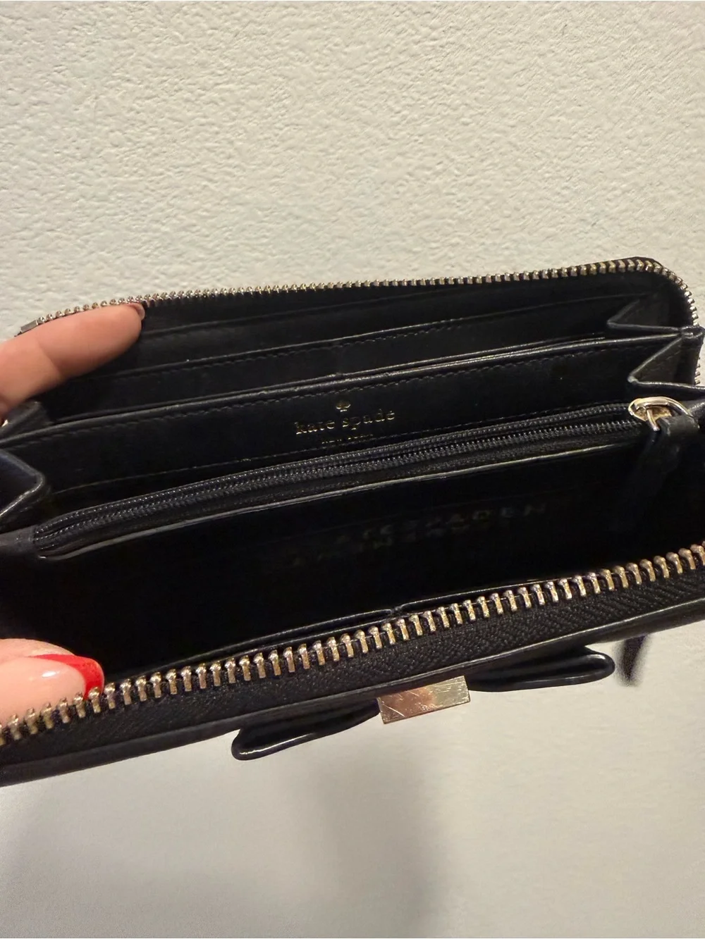 Kate Spade Black Pebbled Leather Bow Zip Around Continental Wallet